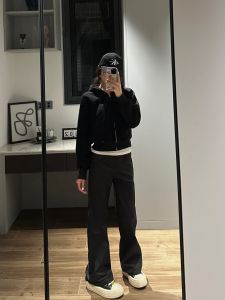 High Waist Loose Fit Black Suit Pants for Taller Women 175cm plus Size Wide Leg Casual Straight Cut Floor Length Trousers