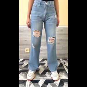 Celana Highwaist Loose Jeans Ripped Wanita Panjang Sobek Tembus Korean Style Premium Adeline