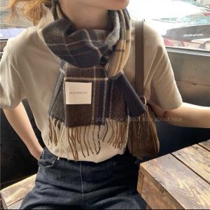 Khăn Quàng Cổ Nam Khăn Len Đôi Choàng Cổ Nữ Đan Lông Cừu Mềm Mịn Nhẹ Man Màu Vintage Kẻ Nâu Tây Mới Hàn Quốc Beo Chan