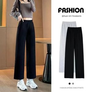 Ice Silk Narrow Wide-leg Pants Women High Waist Drape Loose Straight Small Casual Pants Drawstring Straight Drap Mop Trousers Ice Silk Wide-leg Pants Women Casual Pants