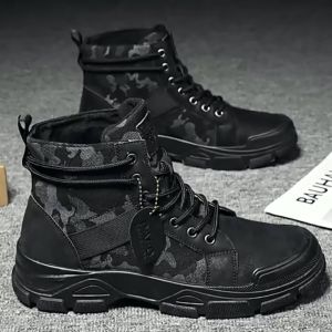 รองเท้าบูทหุ้มข้อสไตล์อังกฤษสำหรับผู้ชาย - รองเท้าลำลองสำหรับกิจกรรมกลางแจ้งและเดินป่า พื้นรองเท้า PVC ทนทาน เหมาะสำหรับฤดูใบไม้ร่วง/ฤดูใบไม้ผลิ