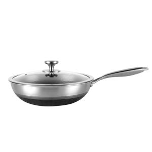 Direct Supply Double Honeycomb Flat Bottom Stainless Steel Non-Coated Non-Stick Pan