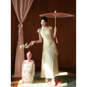 Traditional Lace Hollow-out Fake Two-piece Dress Summer