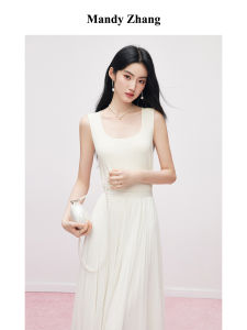 Elegant White Knitted Vest Silk Viscose Tencel Broad Shoulder Straps