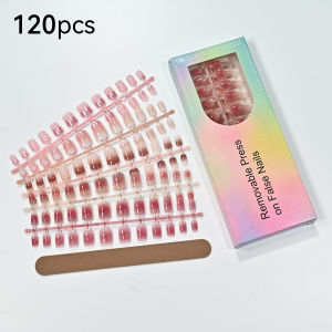 120Pcs French Leopard Print Press On Nails Medium Square Removable Fake Nail Tip Flower Heart Pattern Wearable False Fingertips