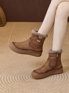 Retro Fleece Lined Thickened Womens Snow Boots Comfortable Soft Bottom Casual Short Tube Winter Warm Cotton Shoes