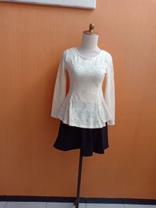 atasan lace wanita cream S M cewek MEWAH blouse cute lengan panjang korean look