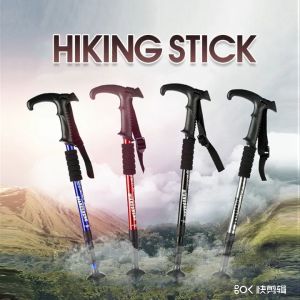 【SFS】Outdoor trekking pole cane telescopic stick straight handle walking mountaineering crutches Non slip rubber based aluminum alloy walking stick 【50-110cm】