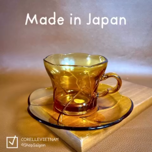 [Hàng Hiếm Japan 100% New] 01 Set Trà Thuỷ Tinh Dáng Hoa Mai Màu Hổ Phách