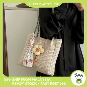 DROPASSIST 2055 READY STOCK Bucket Bag Class Commuting Tote Bag Womens Large Capacity Vacation Shoulder Straw Bag