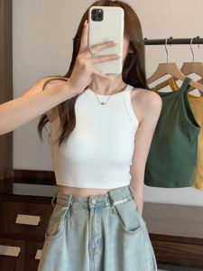 เสื้อกั๊กห้อยคอผ้าฝ้ายแท้พร้อมแผ่นรองหน้าอก ชุดชั้นในความยาวสั้นสําหรับผู้หญิง เรียบง่ายสําหรับการจับคู่รูปแบบสีทึบ