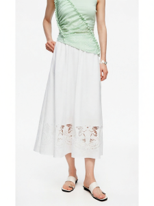 Lace Embroidery Cotton-Lyocell Blend Half Skirt