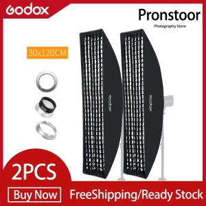 2ชิ้น Godox 12 "X 47" 30X120ซม. แถบกล่องนุ่มสี่เหลี่ยมตารางรังผึ้งสำหรับ Bowens ที่ติดตั้งelinchrom สตูดิโอที่ครอบหัวแฟลช