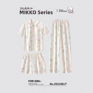 GONGDIE | Cute Cartoon Spring Summer Short Sleeve Long Pants Sleepwear Set 3pc