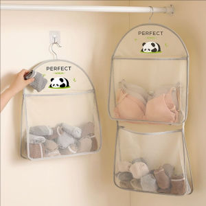 1/3 lớp đồ lót túi lưu trữ mới dễ thương Panda treo tường lưới thoáng khí túi cho vớ đồ chơi đa mục đích Giá treo tủ quần áo