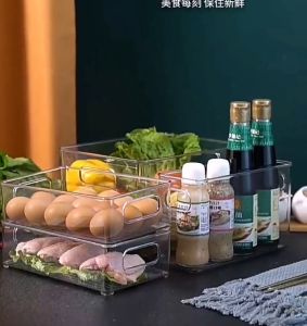 Transparent Refrigerator Storage Box With Handle Safe Food Grade Fruit Meat Vegetable Fresh-keeping Storage Box Kitchen Food Freezing Special Box Food Sorting Box Cosmetics Book Storage Box