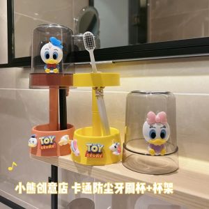 Kệ Đựng Bàn Chải Đánh Răng Kèm Cốc Bằng Nhựa Sticker Hoạ Tiết Hoạt Hình Siêu Cute