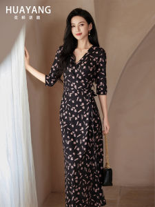 Summer New Womens Floral Print Wrap Dress Slimming Effect V-Neck Short Sleeve Midi Dress Comfortable Commute Style Polyester Blend
