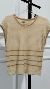 Atasan Wanita Dewasa Import Knit Lidi List Garis Lengan Pendek Terbaru