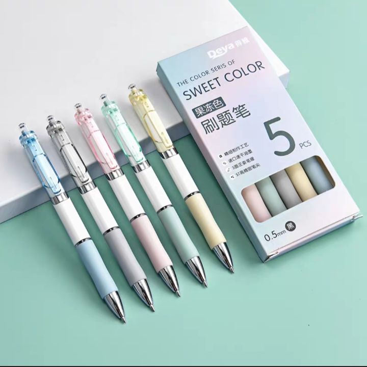 5 Pcs in Set Jelly Color Pastel Press Gel Pen Set 0.5mm Soft