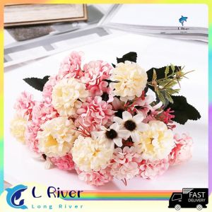 【Fast delivery】2 Bouquet Artificial flowers Ball Peony Rose Hydrangea Artificial silk flower Wedding Decoration Bouquet