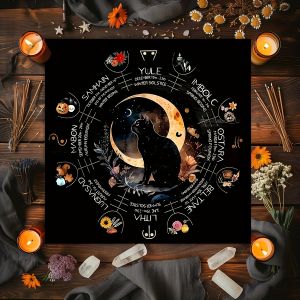 VIKAMA Mystic Witch Cat Tarot Square Altar Tablecloth Party Game Event Astrology Witchcraft Theme Decorative Tablecloth