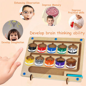 Magnetic Color Number Sorting Maze Board Wooden Magnetic Childrens Educational Counting Puzzle Toy