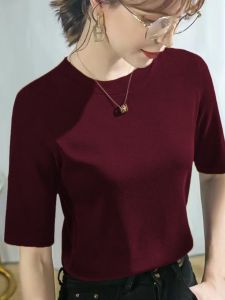 Pure Cotton Thread Half Sleeve T-Shirt Womens Summer New Arrival round Neck All-Matching Slim Looking Silm Half-Length Sleeve Underwear Blouse T-shirt Women