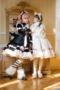 LucyAndLory Lolita Winter Dress เสื้อผ้าเด็กผู้หญิงสไตล์ญี่ปุ่น แขนยาว หนา ขนแมว คอโปโล ชุดเด็กผู้หญิง ชุดเด็กผู้หญิง