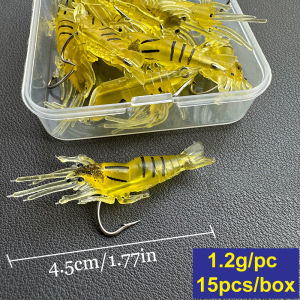 15Pcs/Box 4.5cm Shrimp Lures Soft Shrimp Fishing Lures For Freshwater Saltwater Luminous Shrimp Bait Set With Sharp Hook Bead