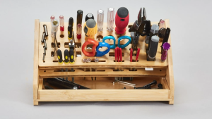 Screwdriver Organizer Rack with Drawer Desktop Bamboo Tool Storage Holder Tool Storage Organizer Workbench Desktop Rack Multifunctional RC Tools Stand for Wrenches Scissors Workbench