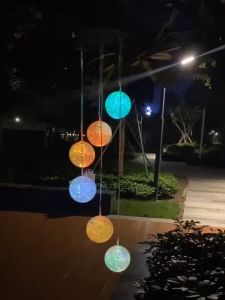 Solar Powered Color Changing Wind Chime LED Ball Pendant Light Home Yard Outdoor Garden Decor Lamp