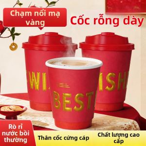 LANYUEXING | Red Embossed Gold Double-layer Coffee Cup with Lid Custom Logo