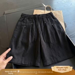 OUMULONG | Quần Short Flax Thoáng Khí Màu Trắng Có Nếp Nhăn cho Nam Mùa Hè