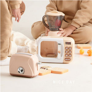 Kids Pretend Play Kitchen Appliances Set with Microwave Oven Coffee Maker Blender Toaster & Washing Machine Educational Toy