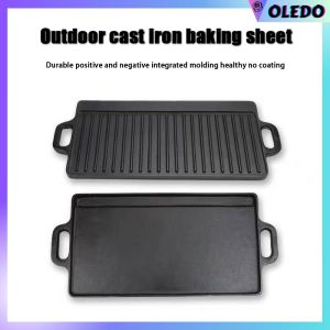 Cast Iron Double Sided Griller or Outdoor barbecue frying pan Baking Tray