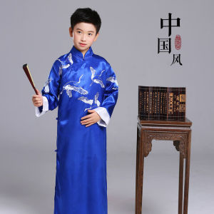 Childrens Chinese Style Long Robe Performance Clothing Boys Coat Storyteller Outfit Traditional Comedy Costume Polyester