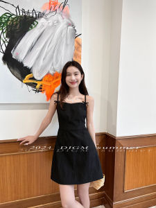 Retro Korean Style Butterfly Knot Design Summer New Slimming Strap Dress Womens Floral Embroidery 3D Relieve Waist Dress