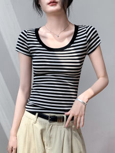 GEBEISHANG | Round Neck Stripe T-Shirt for Women