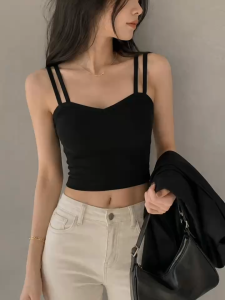 EasyB | Black Summer Camisole Top With Detachable Padded Bust Straps - Casual Fit