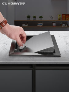 CUNGSA | Nắp Thùng Rác Bàn Đếm Nhà Bếp Tắm Gắn Trên Mặt Đế Inox Quay Lật Hình Vuông