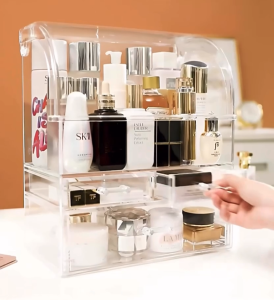 Rak Kosmetik Dengan Laci Anti Debu Tempat Make Up Skincare Rak Akrilik Multifungsi / Tempat Penyimpanan Dengan Tutup / Rak Makeup Skincare Acrylic Organizer