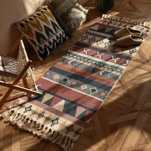 Carpet Ethnic Style Cotton Linen Living Room Sofa Bedroom Side Foot Mat Long Tatami Decorative Machine Washable Rectangle
