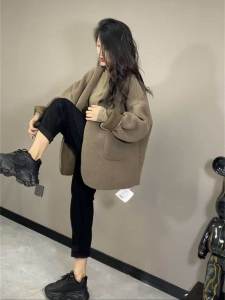 Áo Khoác Lông Cừu Nữ Dáng Rộng Mùa Thu Phong Cách Hàn Quốc Đa Năng Che Giấu Mỡ Béo Áo Cardigan Thời Trang
