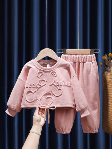 ชุดเด็กผู้หญิงฤดูใบไม้ร่วงแบบลำลอง ชุดสองชิ้น คอกลม แขนสั้น ทรงหลวม ผ้าฝ้าย ลายพิมพ์ลายดอกไม้ ชุดเด็ก