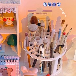 Makeup Storage Organizer Two-Layer Porous Storage Rack Pen Holder Makeup Brush Organizer Box Plastic Desktop Organizer Makeup Storage Box Brush Display Stand Cosmetic Tools Organizer Holder Stationery Set  笔架化妆刷收纳架 展示架