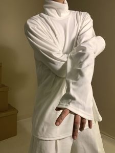 Soft Thin Fleece Loose Long Sleeve High Collar Semi High Collar Base Shirt Mens Premium Feeling Autumn Winter Versatile Inner Wear Korean Style Loose Fit Crew Neck T-Shirt