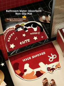 YUNHAOBUYI | Red Apple Cute Cat Design Water Absorbent Anti-slip Bath Mat