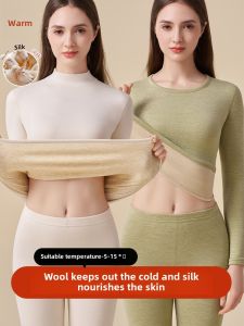 Autumn Suit Womens Heattech Intimates Thickened Fleece-lined Dezhong Turtleneck Wool Silk Heating Tops Bottoming Shirt