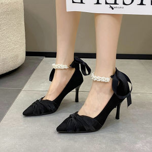 ฤดูใบไม้ผลิ 2024 หัวแหลม ผู้หญิง รองเท้าเดี่ยวไม่ซ้ําใคร ดีไซน์ ส้นบาง ทันสมัย ส้นกลางขนาดเล็ก กระโปรง รองเท้าส้นสูง